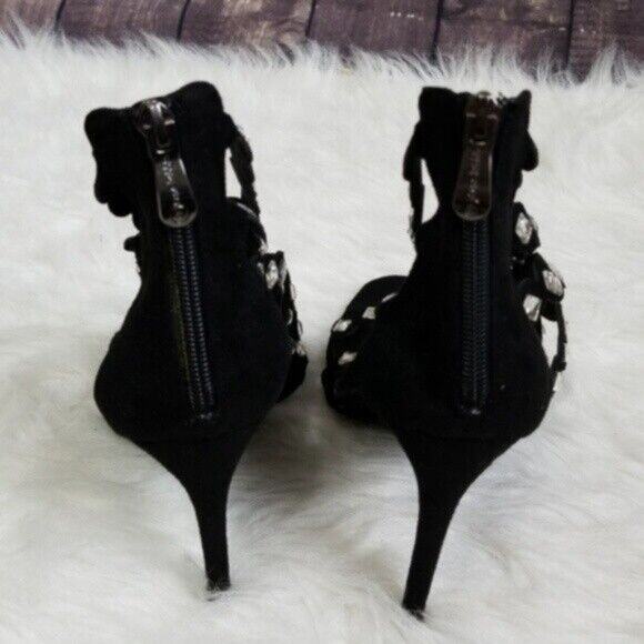 Cape Robbin Alza-6 Black Suede Strappy Rhinestone Heels Women's 8.5 - Picture 4 of 7
